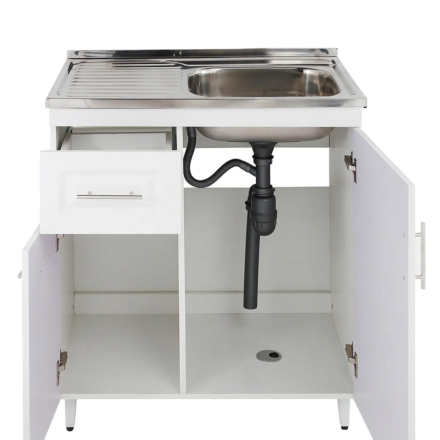 Mueble Lavaplatos Blanco con Cubierta de Acero Inoxidable Secador Izquierdo 80x50x90 cm (Incluye Armado) 3