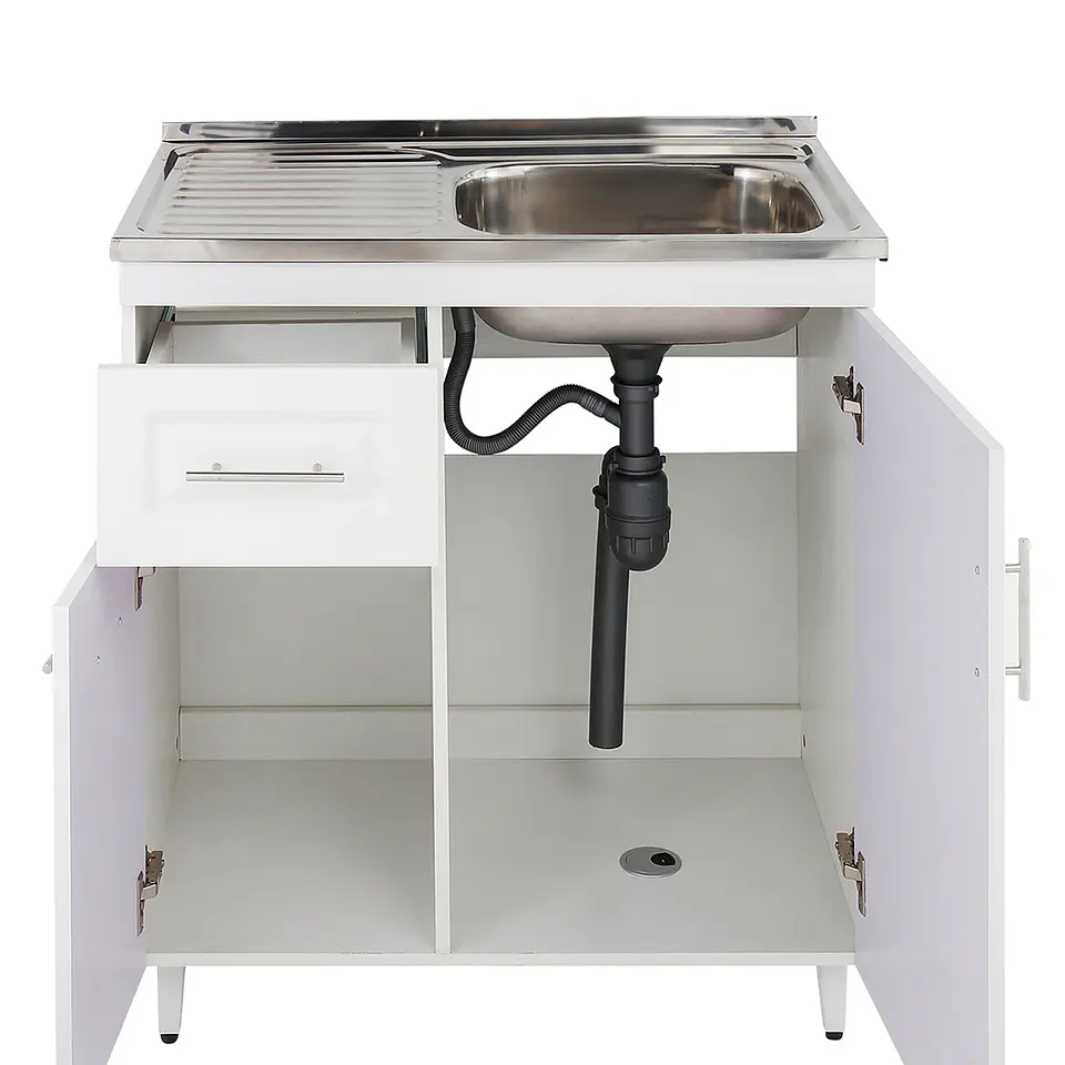 Mueble Lavaplatos Blanco con Cubierta de Acero Inoxidable Secador Izquierdo 80x50x90 cm (Incluye Armado) 3