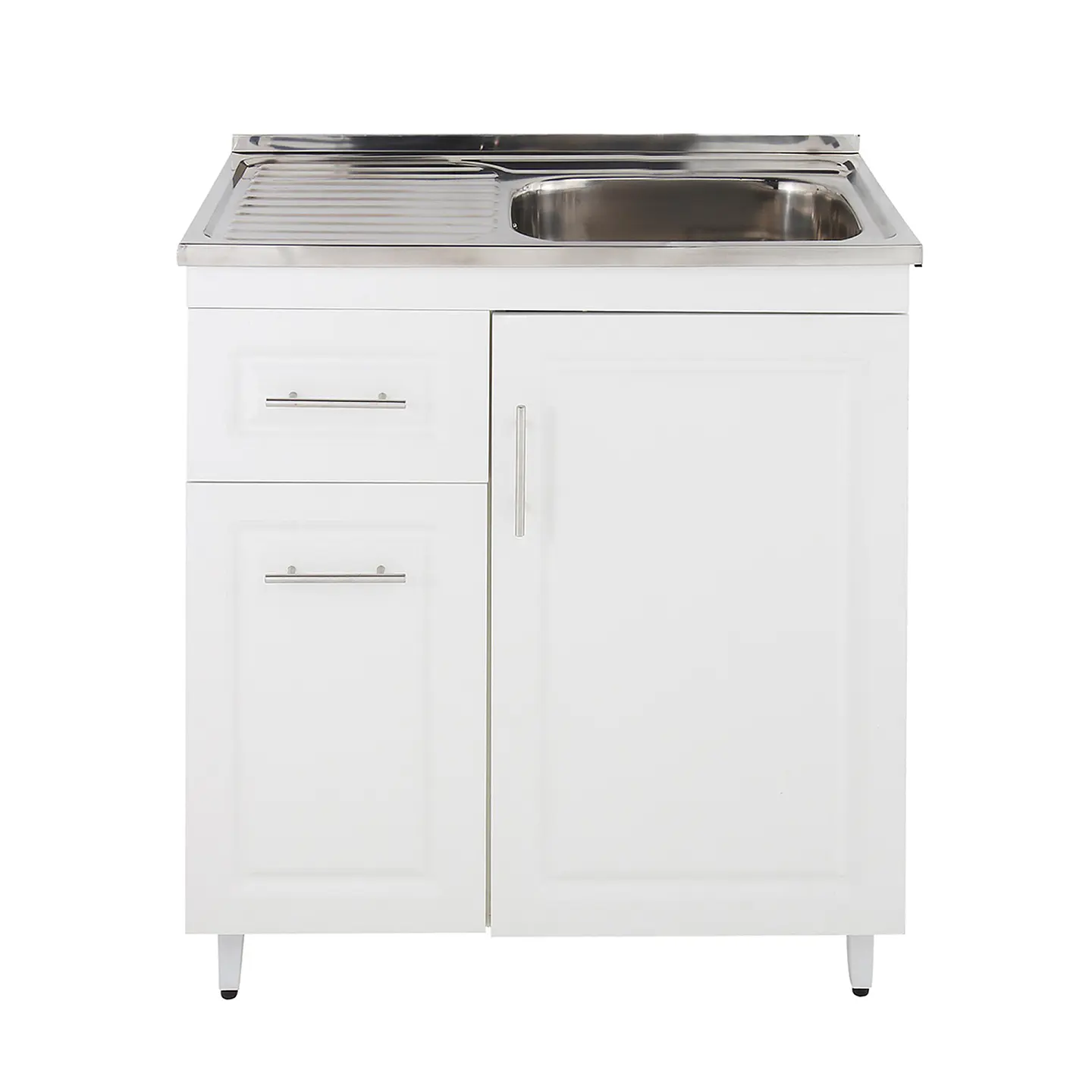 Mueble Lavaplatos Blanco con Cubierta de Acero Inoxidable Secador Izquierdo 80x50x90 cm (Incluye Armado) 1