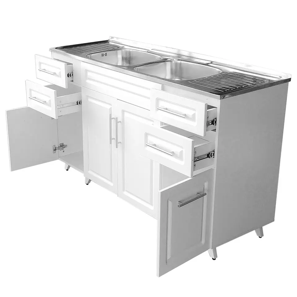 Mueble Lavaplatos Blanco con Cubierta de Acero Inoxidable 150x50x90 cm (Incluye Armado) 3