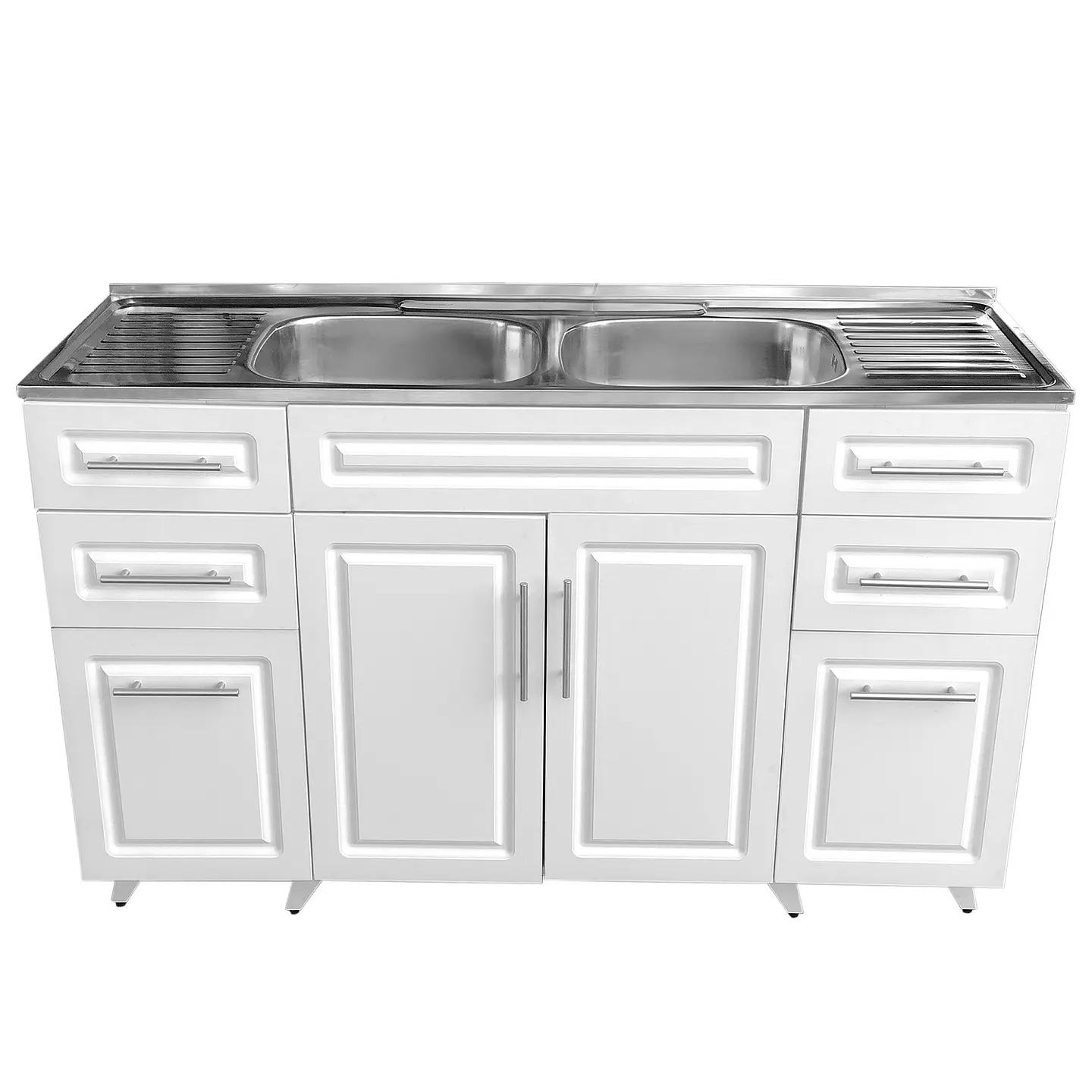 Mueble Lavaplatos Blanco con Cubierta de Acero Inoxidable 150x50x90 cm (Incluye Armado) 1