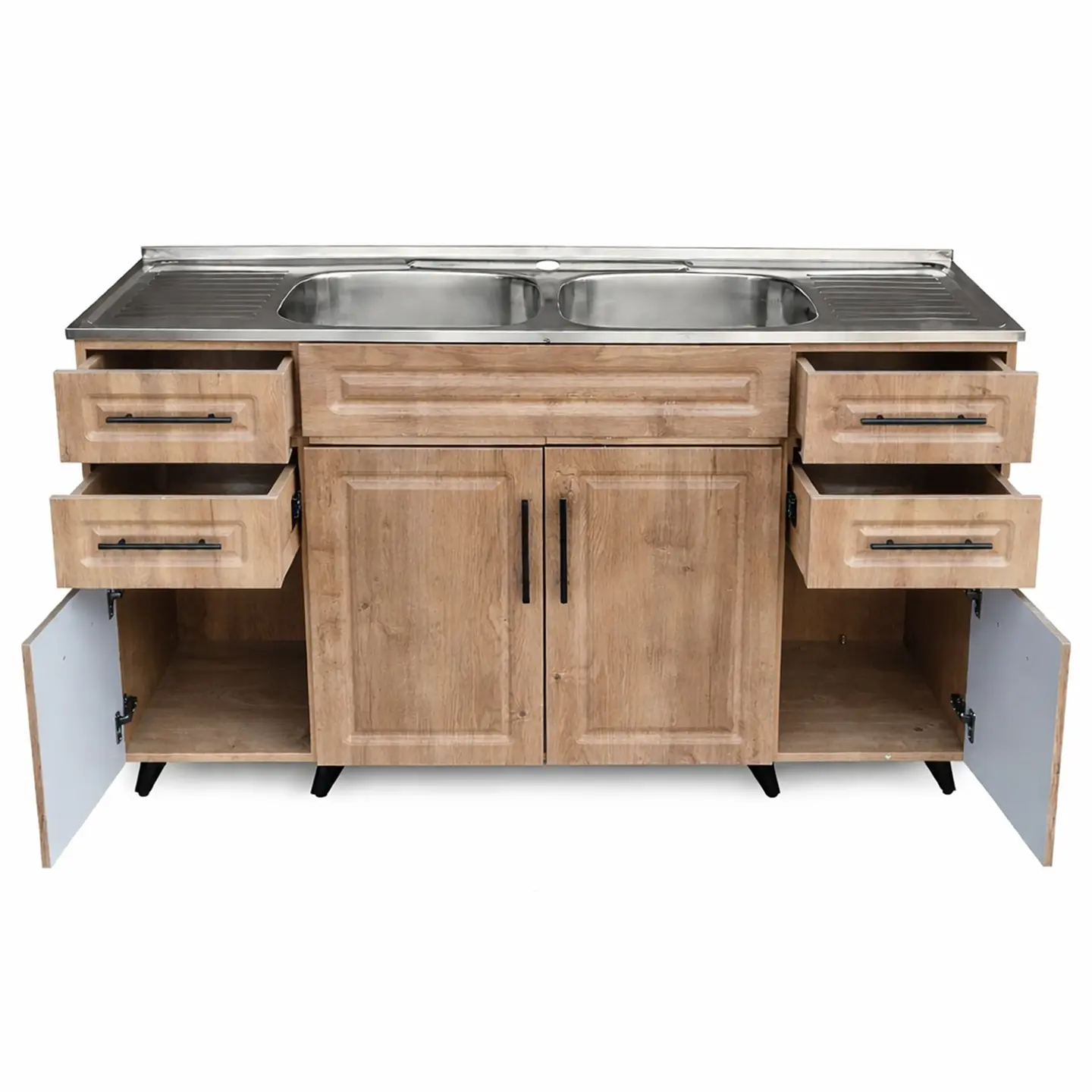 Mueble Lavaplatos Nogal con Cubierta de Acero Inoxidable 150x50x90 cm (Incluye Armado) 3