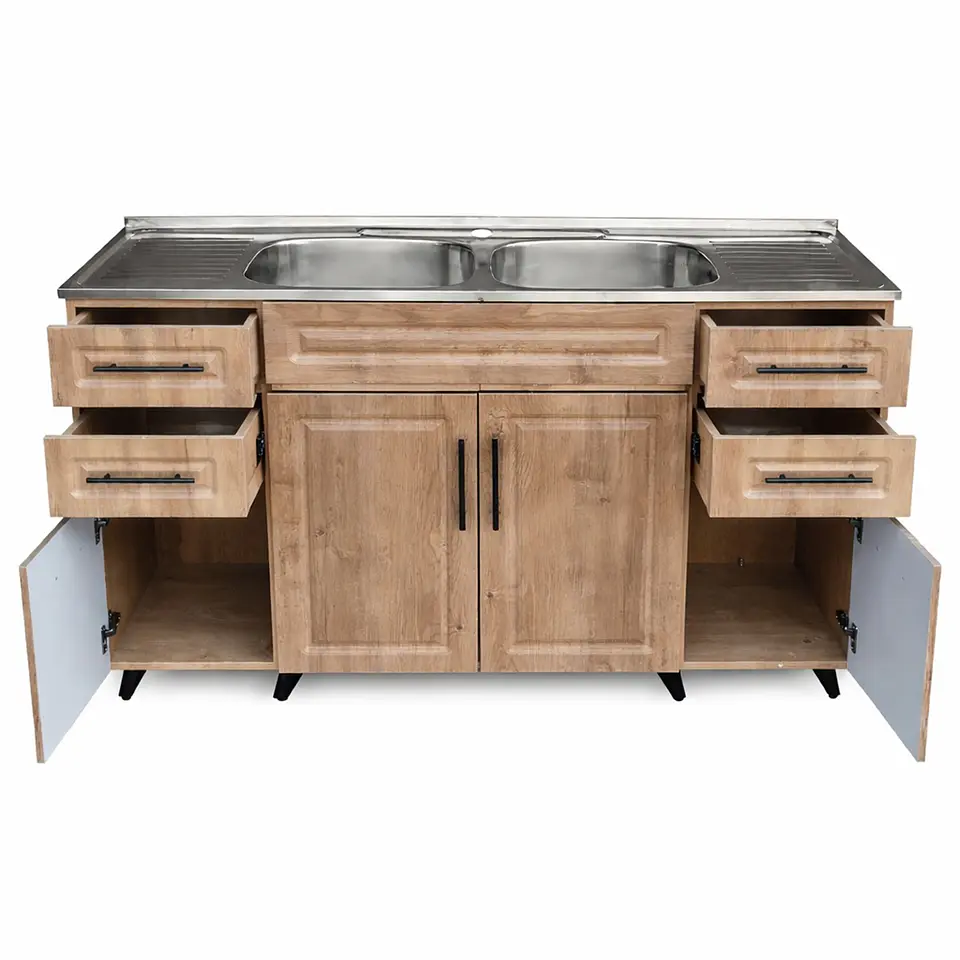 Mueble Lavaplatos Nogal con Cubierta de Acero Inoxidable 150x50x90 cm (Incluye Armado) 3