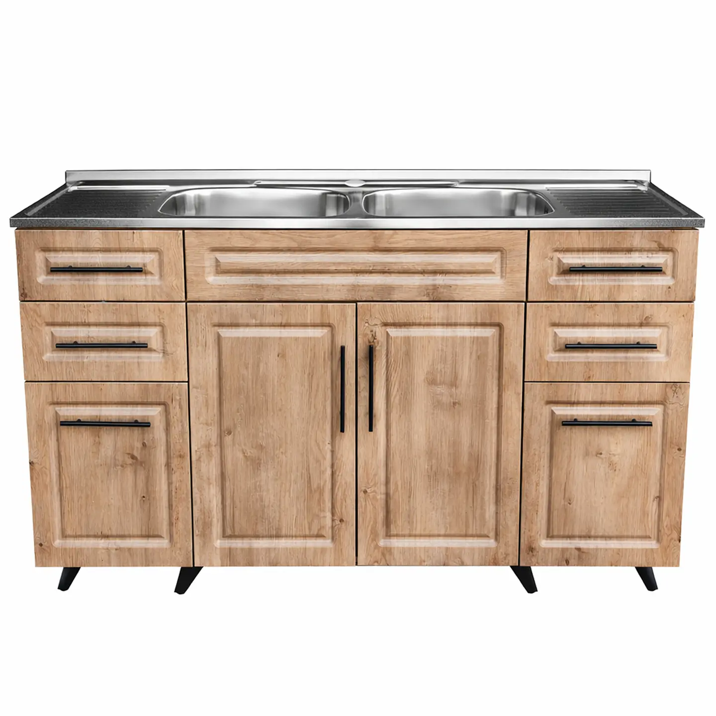 Mueble Lavaplatos Nogal con Cubierta de Acero Inoxidable 150x50x90 cm (Incluye Armado) 1