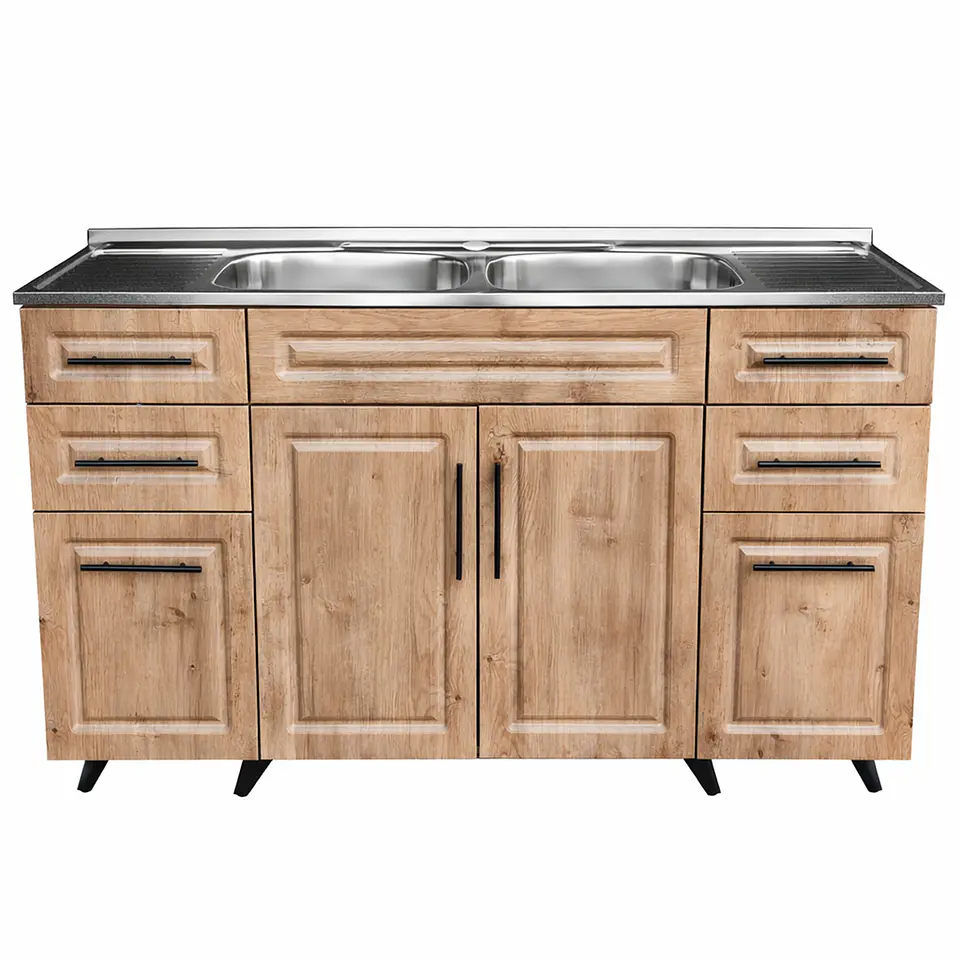 Mueble Lavaplatos Nogal con Cubierta de Acero Inoxidable 150x50x90 cm (Incluye Armado) 1