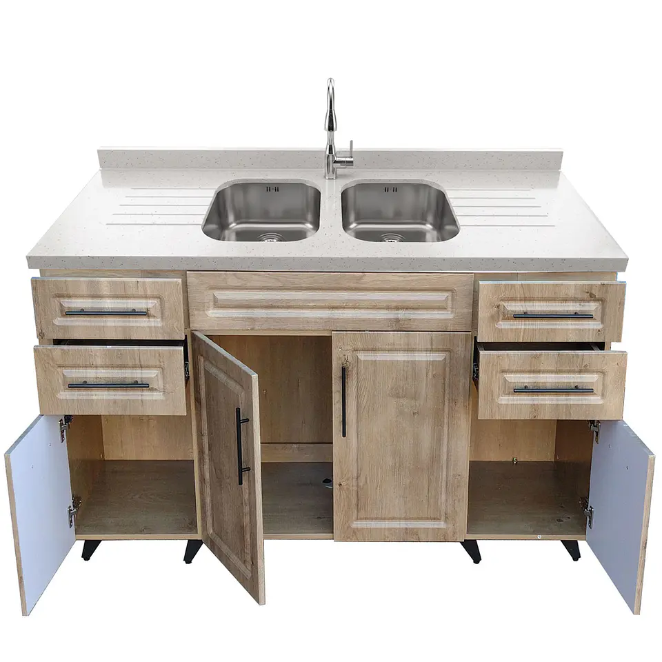 Mueble Lavaplatos Nogal con Cubierta de Cuarzo 150x51x90 cm (Incluye Armado) 4