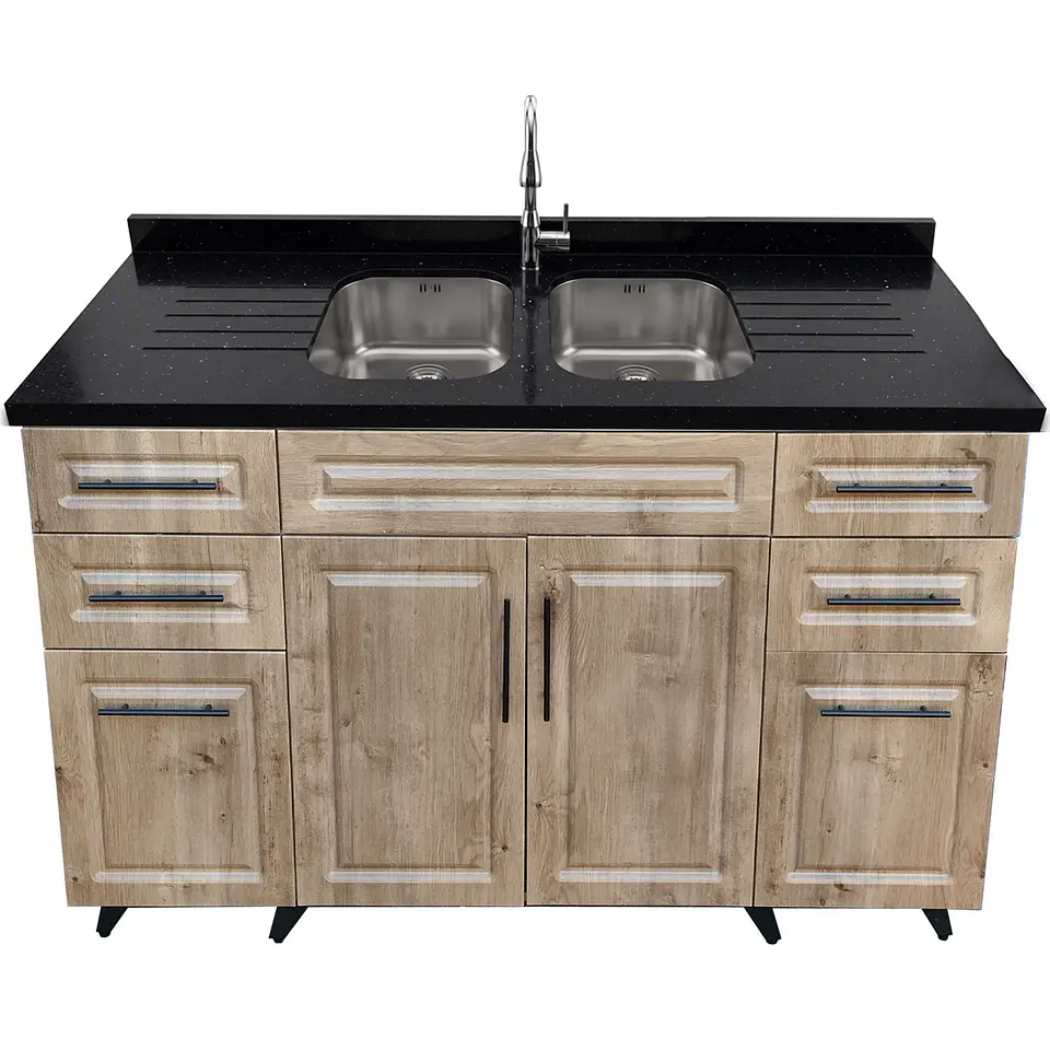 Mueble Lavaplatos Nogal con Cubierta de Cuarzo 150x51x90 cm (Incluye Armado) 2