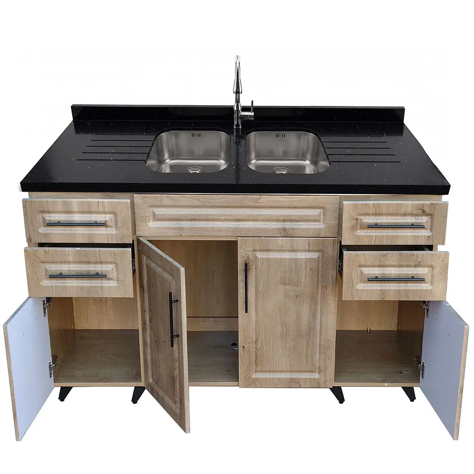 Mueble Lavaplatos Nogal con Cubierta de Cuarzo 150x51x90 cm (Incluye Armado) 5