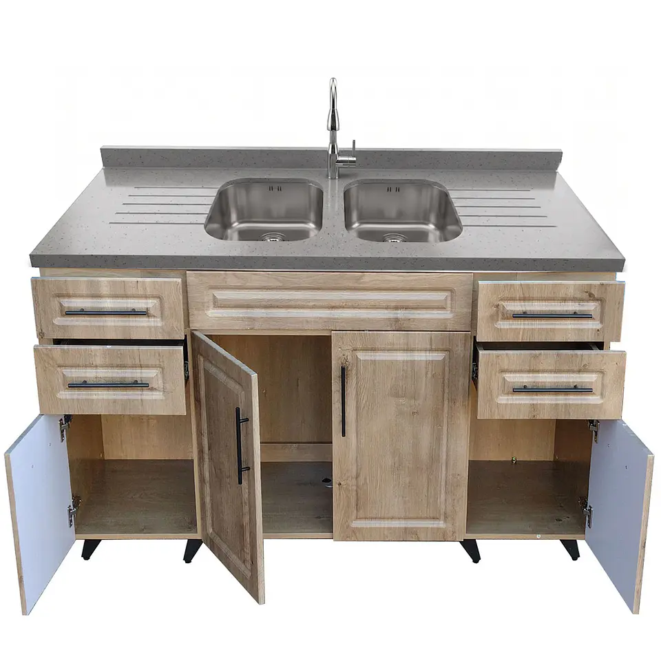 Mueble Lavaplatos Nogal con Cubierta de Cuarzo 150x51x90 cm (Incluye Armado) 6