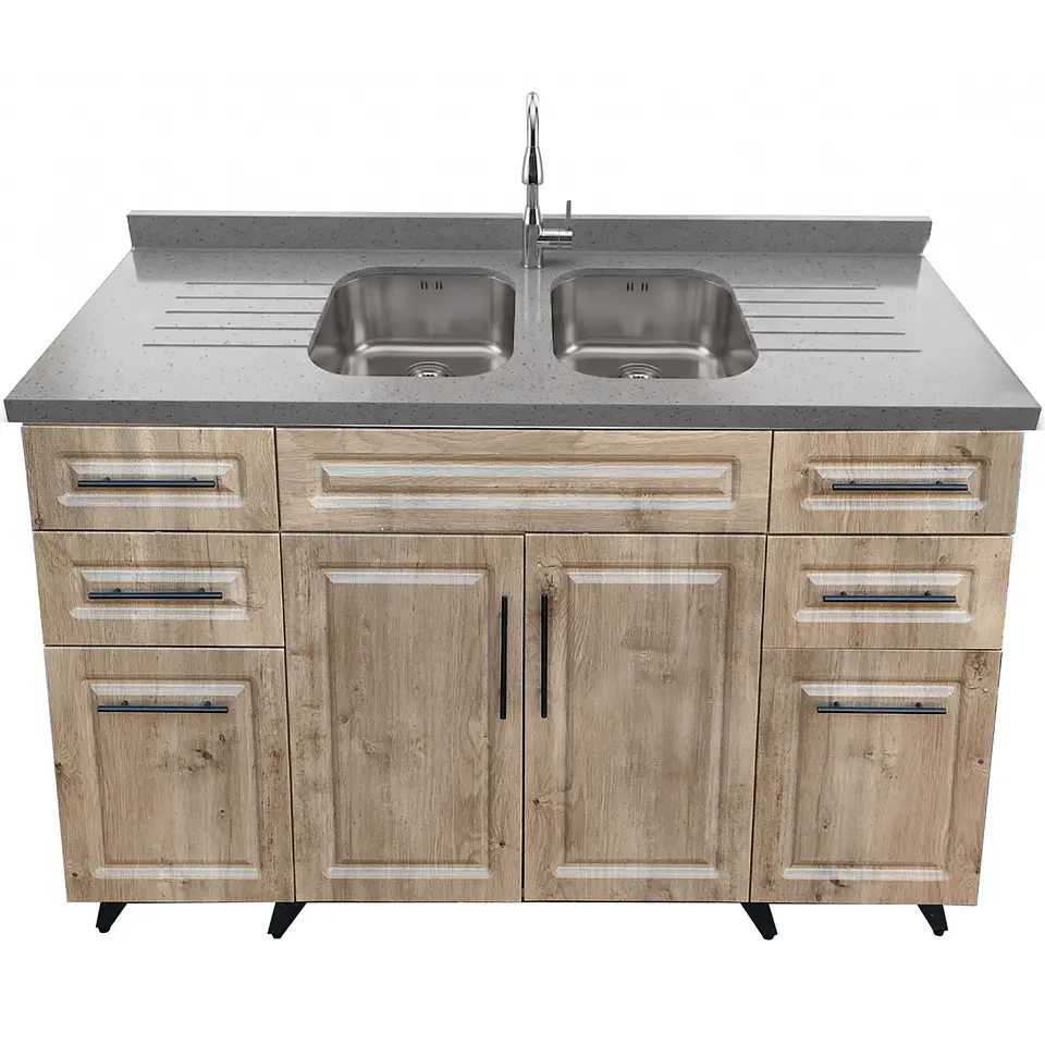 Mueble Lavaplatos Nogal con Cubierta de Cuarzo 150x51x90 cm (Incluye Armado) 3