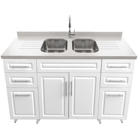 Mueble Lavaplatos Blanco con Cubierta de Cuarzo 150x51x90 cm (Incluye Armado)