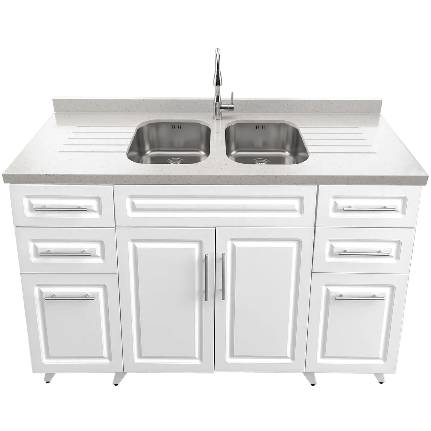 Mueble Lavaplatos Blanco con Cubierta de Cuarzo 150x51x90 cm (Incluye Armado) 1