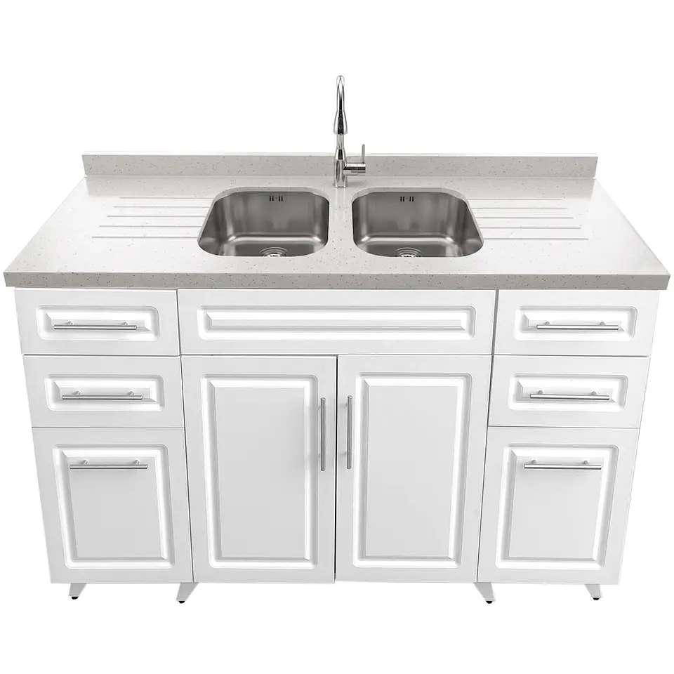 Mueble Lavaplatos Blanco con Cubierta de Cuarzo 150x51x90 cm (Incluye Armado) 1