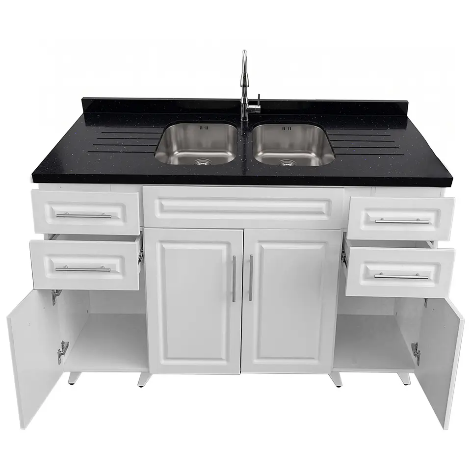 Mueble Lavaplatos Blanco con Cubierta de Cuarzo 150x51x90 cm (Incluye Armado) 5