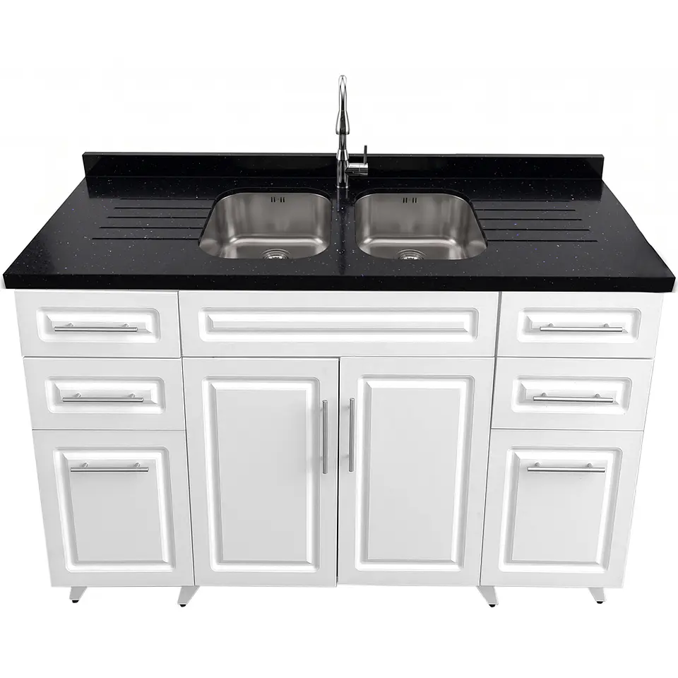 Mueble Lavaplatos Blanco con Cubierta de Cuarzo 150x51x90 cm (Incluye Armado) 2