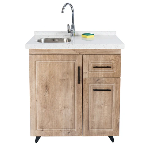 Mueble Lavaplatos Nogal Derecho con Cubierta de Cuarzo 80x51x90 cm (Incluye Armado)