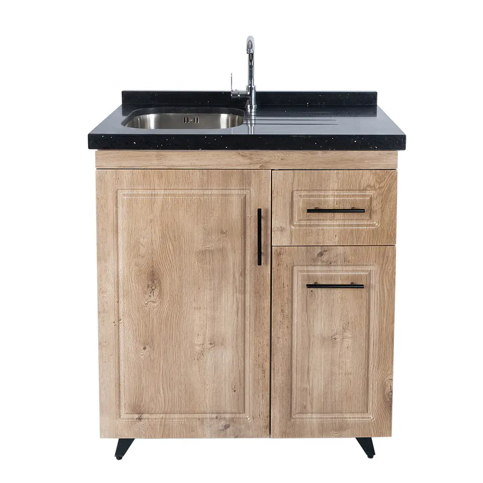 Mueble Lavaplatos Nogal Derecho con Cubierta de Cuarzo 80x51x90 cm (Incluye Armado) 5