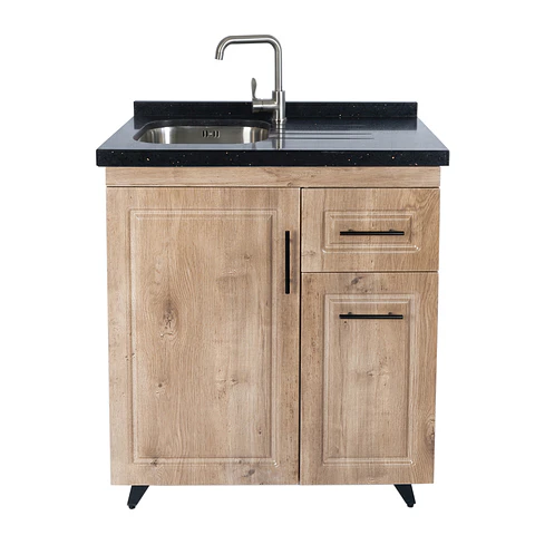 Mueble Lavaplatos Nogal Derecho con Cubierta de Cuarzo 80x51x90 cm (Incluye Armado)