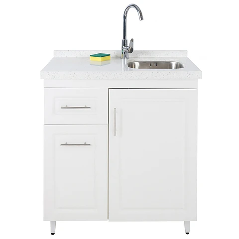 Mueble Lavaplatos Blanco Izquierdo con Cubierta de Cuarzo 80x51x90 cm (Incluye Armado)