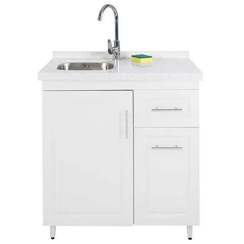 Mueble Lavaplatos Blanco Derecho con Cubierta de Cuarzo 80x51x90 cm (Incluye Armado)