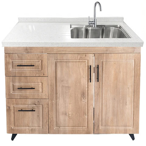 Mueble Lavaplatos Nogal Izquierdo con Cubierta de Cuarzo 100x51x90 cm (Incluye Armado)