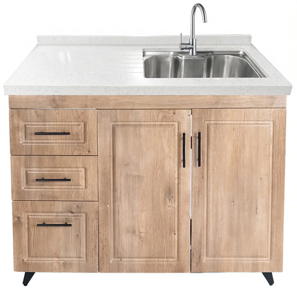 Mueble Lavaplatos Nogal Izquierdo con Cubierta de Cuarzo 100x51x90 cm (Incluye Armado) 1