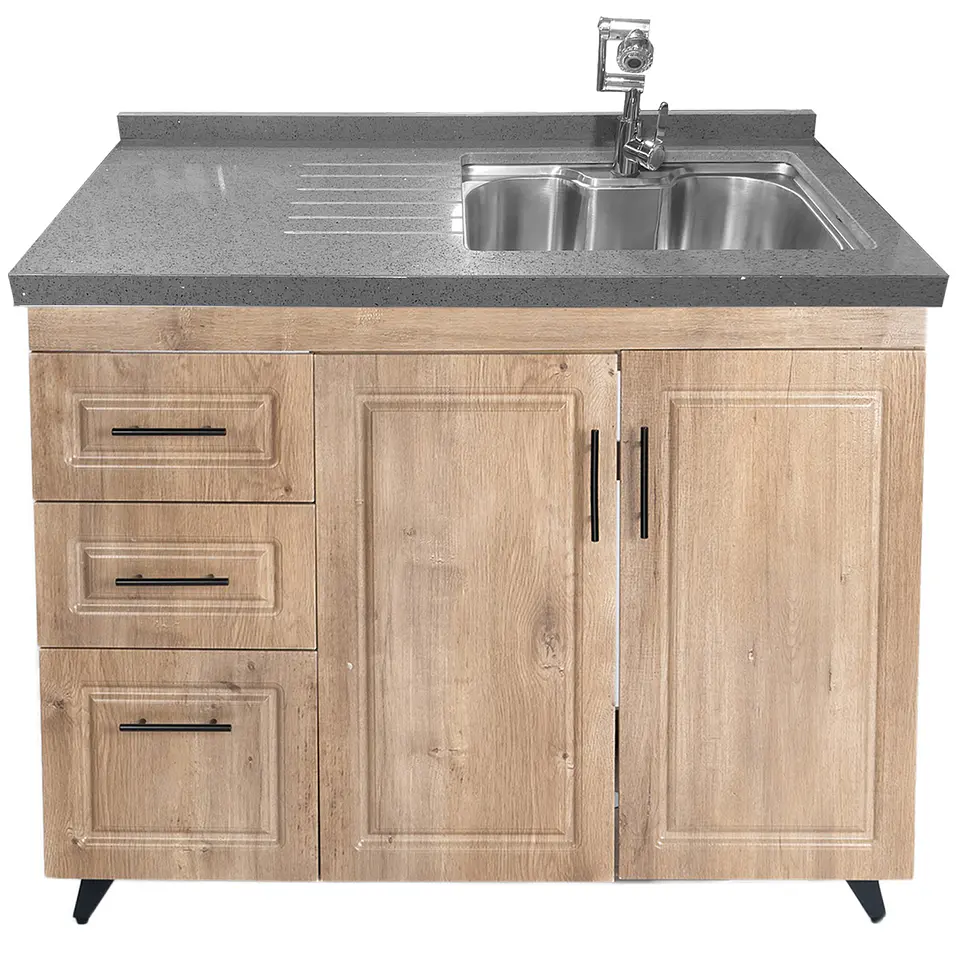 Mueble Lavaplatos Nogal Izquierdo con Cubierta de Cuarzo 100x51x90 cm (Incluye Armado) 6