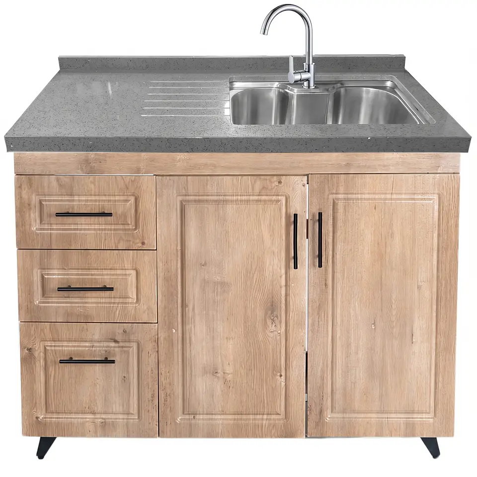 Mueble Lavaplatos Nogal Izquierdo con Cubierta de Cuarzo 100x51x90 cm (Incluye Armado) 3