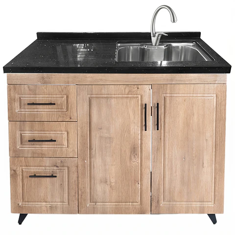 Mueble Lavaplatos Nogal Izquierdo con Cubierta de Cuarzo 100x51x90 cm (Incluye Armado)