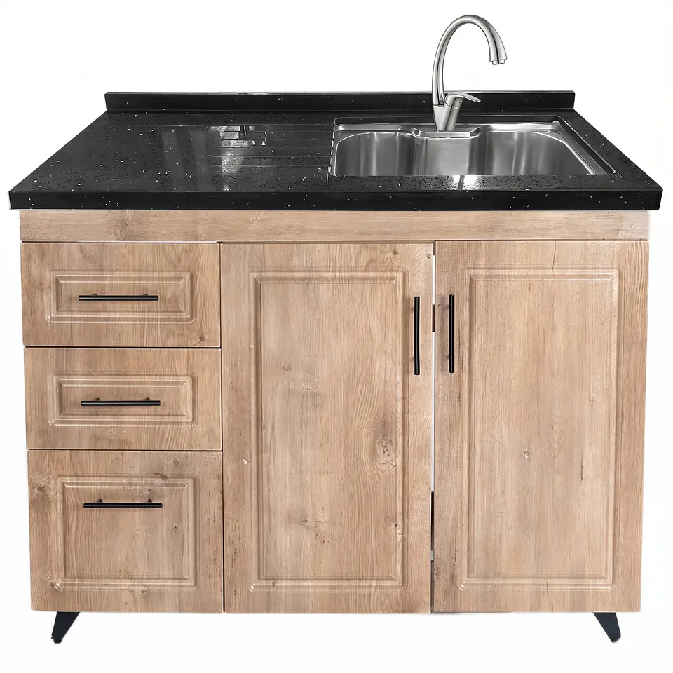 Mueble Lavaplatos Nogal Izquierdo con Cubierta de Cuarzo 100x51x90 cm (Incluye Armado) 2