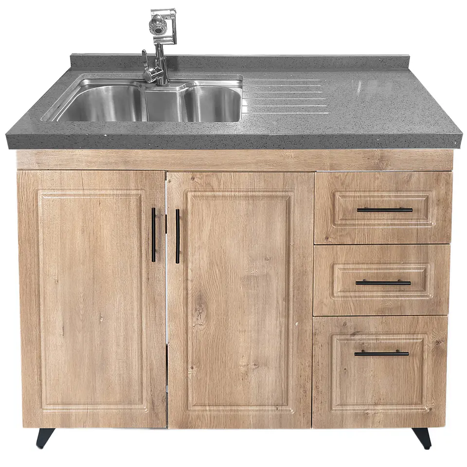 Mueble Lavaplatos Nogal Derecho con Cubierta de Cuarzo 100x51x90 cm (Incluye Armado) 6