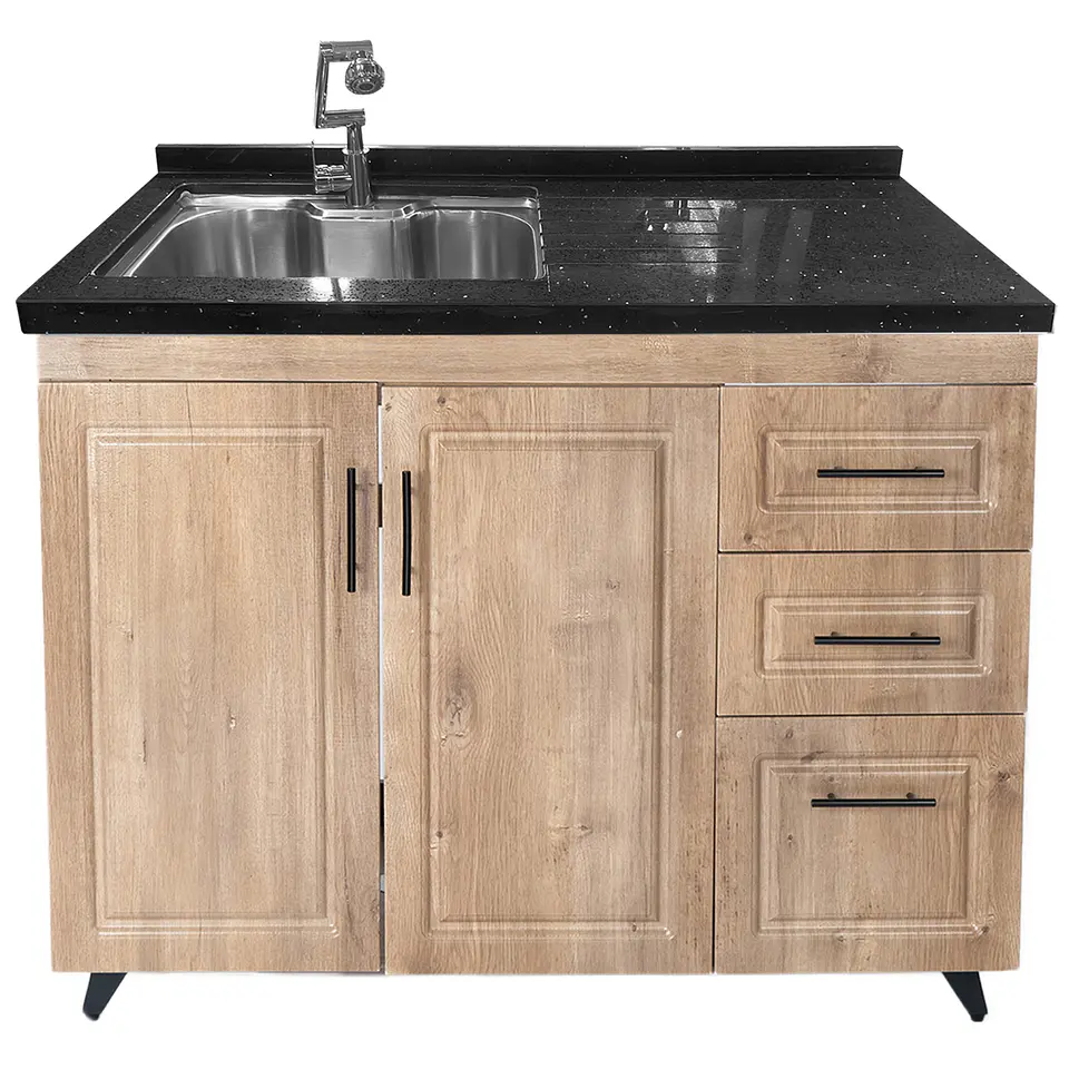 Mueble Lavaplatos Nogal Derecho con Cubierta de Cuarzo 100x51x90 cm (Incluye Armado) 5