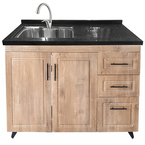 Mueble Lavaplatos Nogal Derecho con Cubierta de Cuarzo 100x51x90 cm (Incluye Armado)