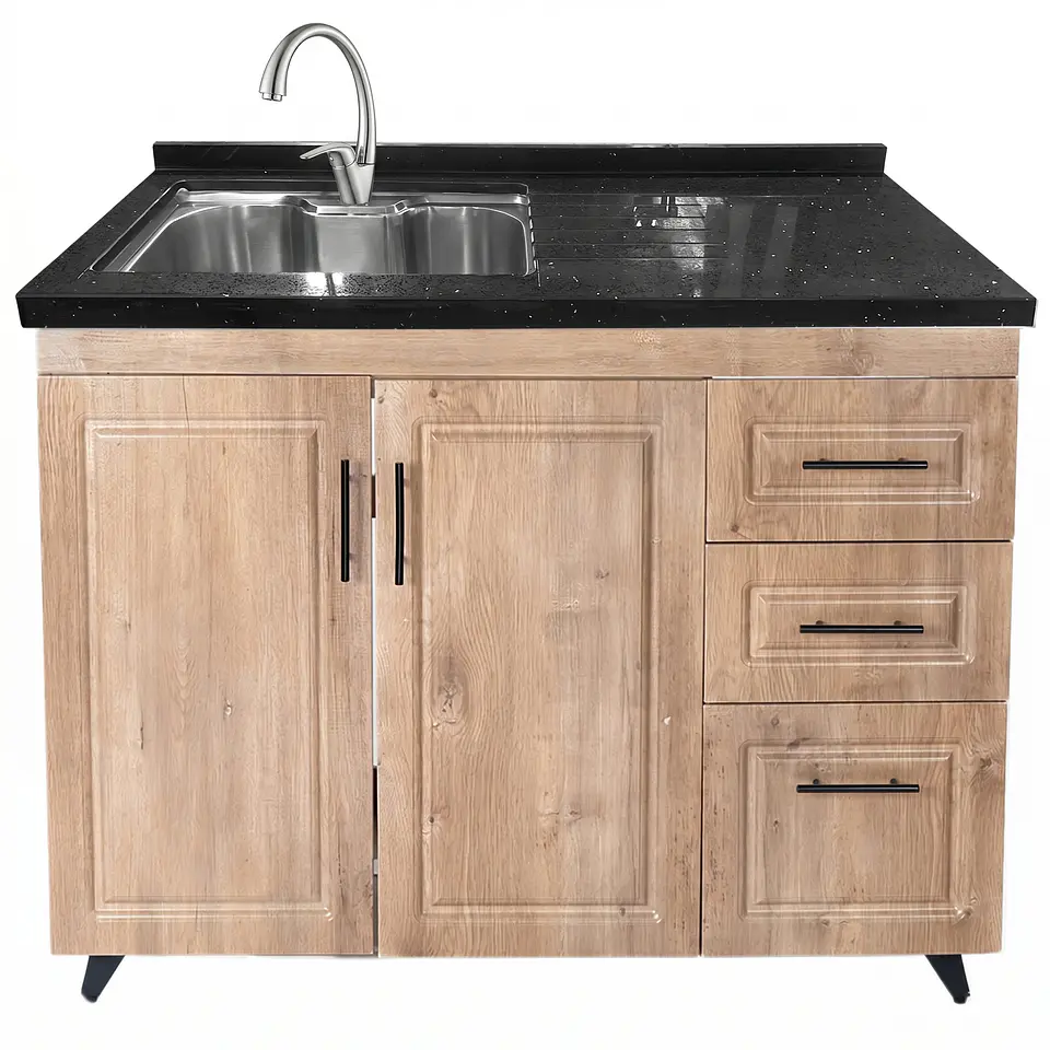 Mueble Lavaplatos Nogal Derecho con Cubierta de Cuarzo 100x51x90 cm (Incluye Armado) 2