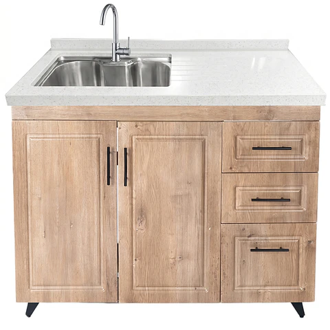 Mueble Lavaplatos Nogal Derecho con Cubierta de Cuarzo 100x51x90 cm (Incluye Armado)