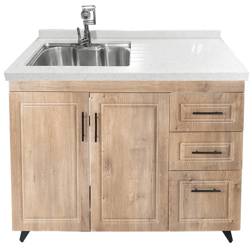 Mueble Lavaplatos Nogal Derecho con Cubierta de Cuarzo 100x51x90 cm (Incluye Armado) 4