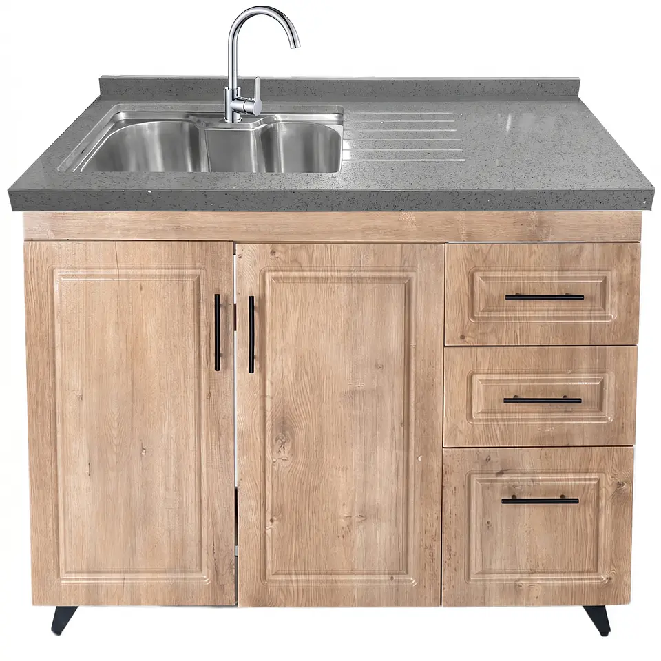 Mueble Lavaplatos Nogal Derecho con Cubierta de Cuarzo 100x51x90 cm (Incluye Armado) 3