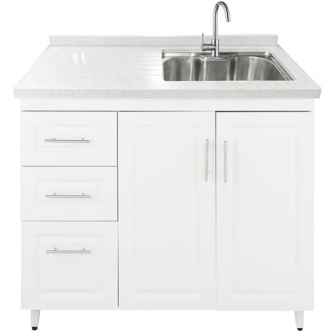 Mueble Lavaplatos Blanco Izquierdo con Cubierta de Cuarzo 100x51x90 cm (Incluye Armado)