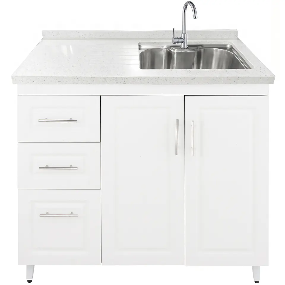 Mueble Lavaplatos Blanco Izquierdo con Cubierta de Cuarzo 100x51x90 cm (Incluye Armado) 1