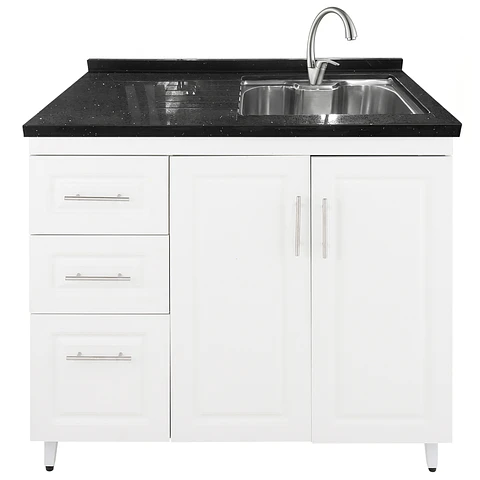 Mueble Lavaplatos Blanco Izquierdo con Cubierta de Cuarzo 100x51x90 cm (Incluye Armado)