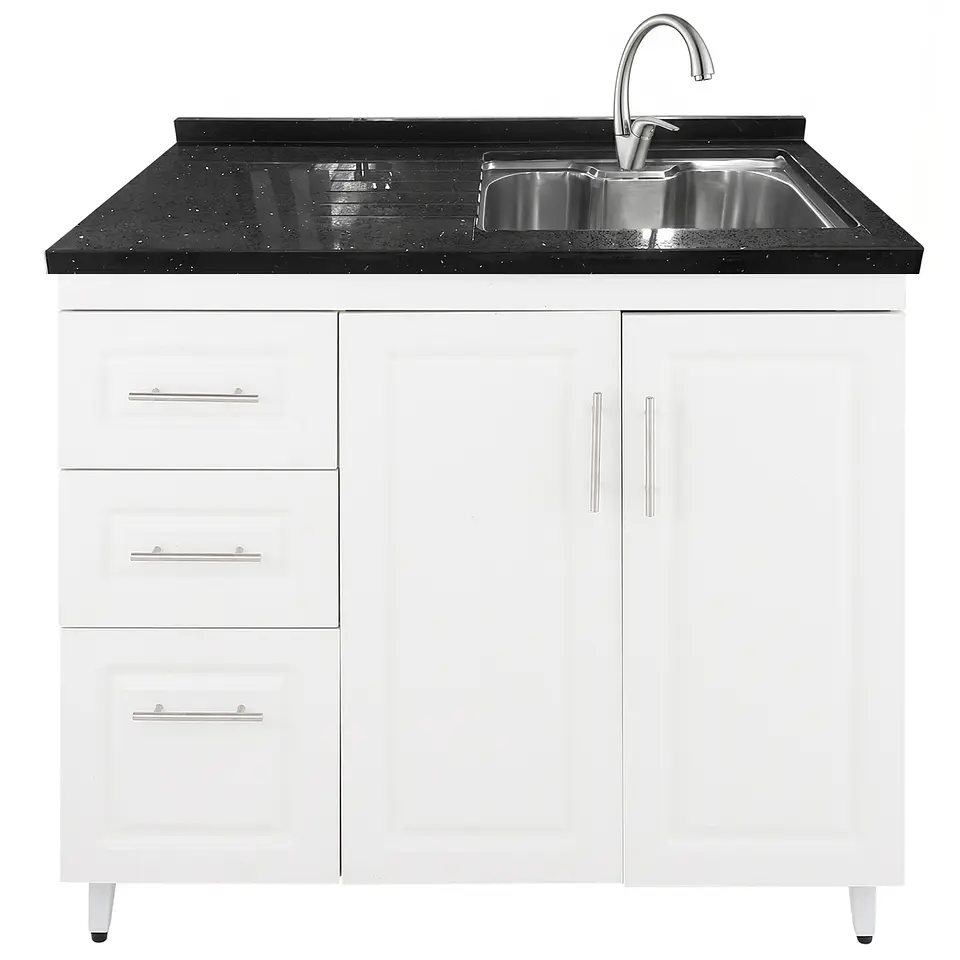 Mueble Lavaplatos Blanco Izquierdo con Cubierta de Cuarzo 100x51x90 cm (Incluye Armado) 2