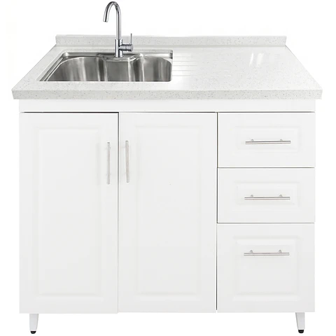 Mueble Lavaplatos Blanco Derecho con Cubierta de Cuarzo 100x51x90 cm (Incluye Armado)