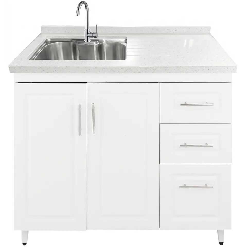 Mueble Lavaplatos Blanco Derecho con Cubierta de Cuarzo 100x51x90 cm (Incluye Armado) 1