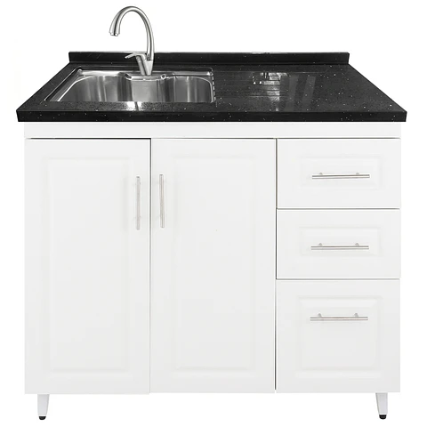 Mueble Lavaplatos Blanco Derecho con Cubierta de Cuarzo 100x51x90 cm (Incluye Armado)