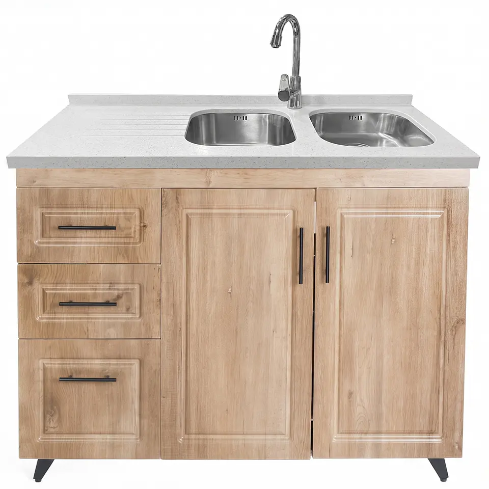 Mueble Lavaplatos Nogal Izquierdo con Cubierta de Cuarzo 120x51x90 cm (Incluye Armado) 1