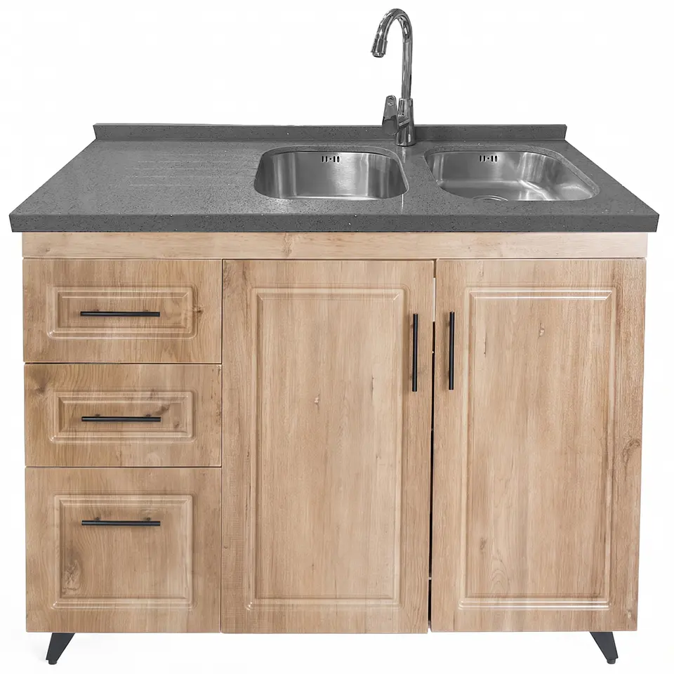 Mueble Lavaplatos Nogal Izquierdo con Cubierta de Cuarzo 120x51x90 cm (Incluye Armado) 3