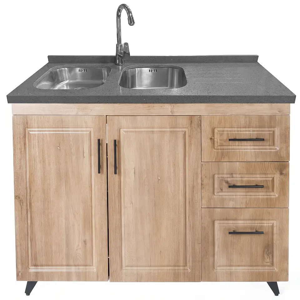 Mueble Lavaplatos Nogal Derecho con Cubierta de Cuarzo 120x51x90 cm (Incluye Armado) 3