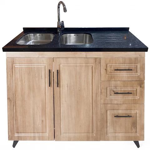 Mueble Lavaplatos Nogal Derecho con Cubierta de Cuarzo 120x51x90 cm (Incluye Armado)