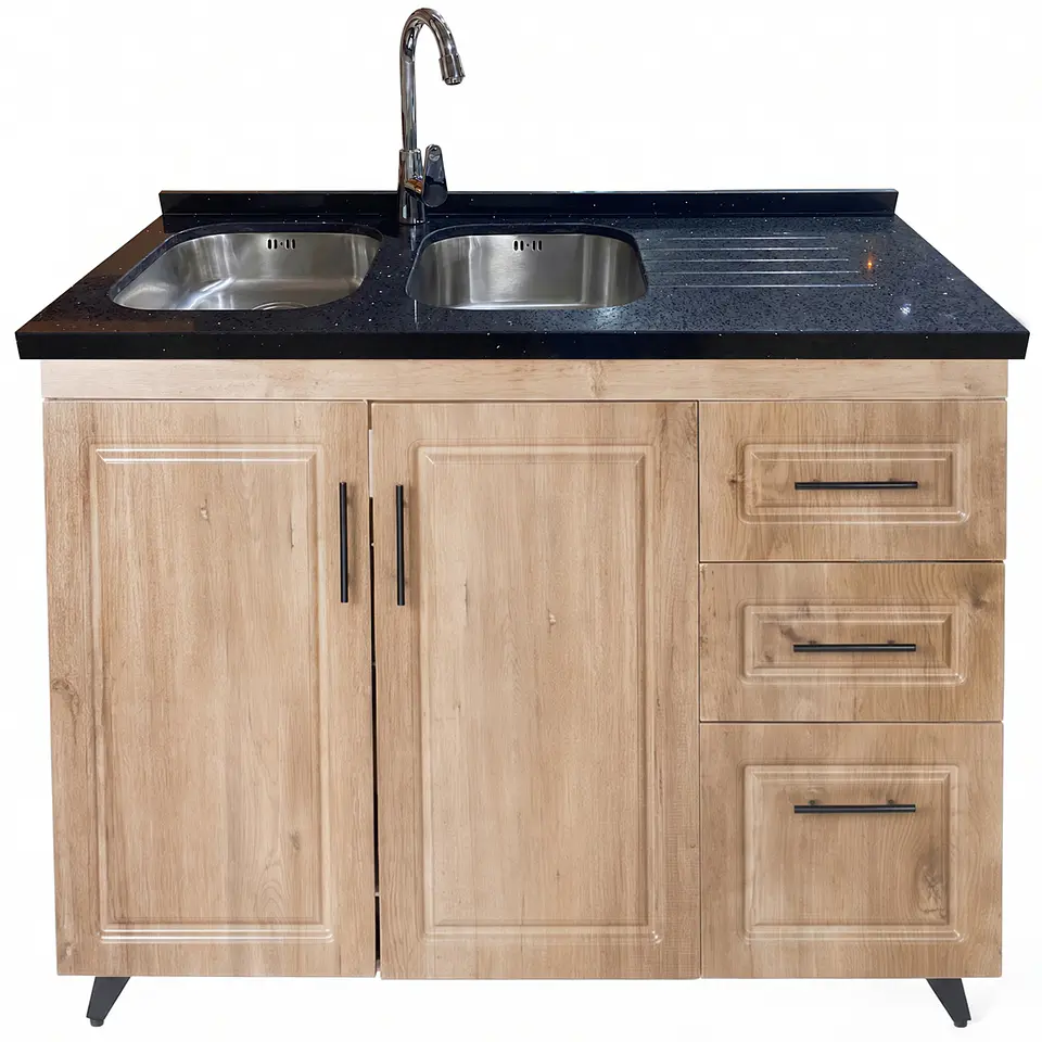 Mueble Lavaplatos Nogal Derecho con Cubierta de Cuarzo 120x51x90 cm (Incluye Armado) 2