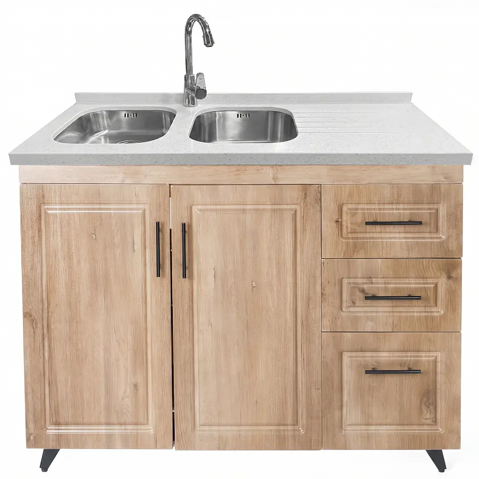 Mueble Lavaplatos Nogal Derecho con Cubierta de Cuarzo 120x51x90 cm (Incluye Armado) 1